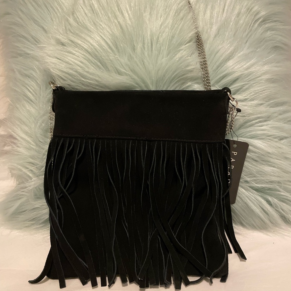 Brand new Paradox leather bag with fringe and silver chain
